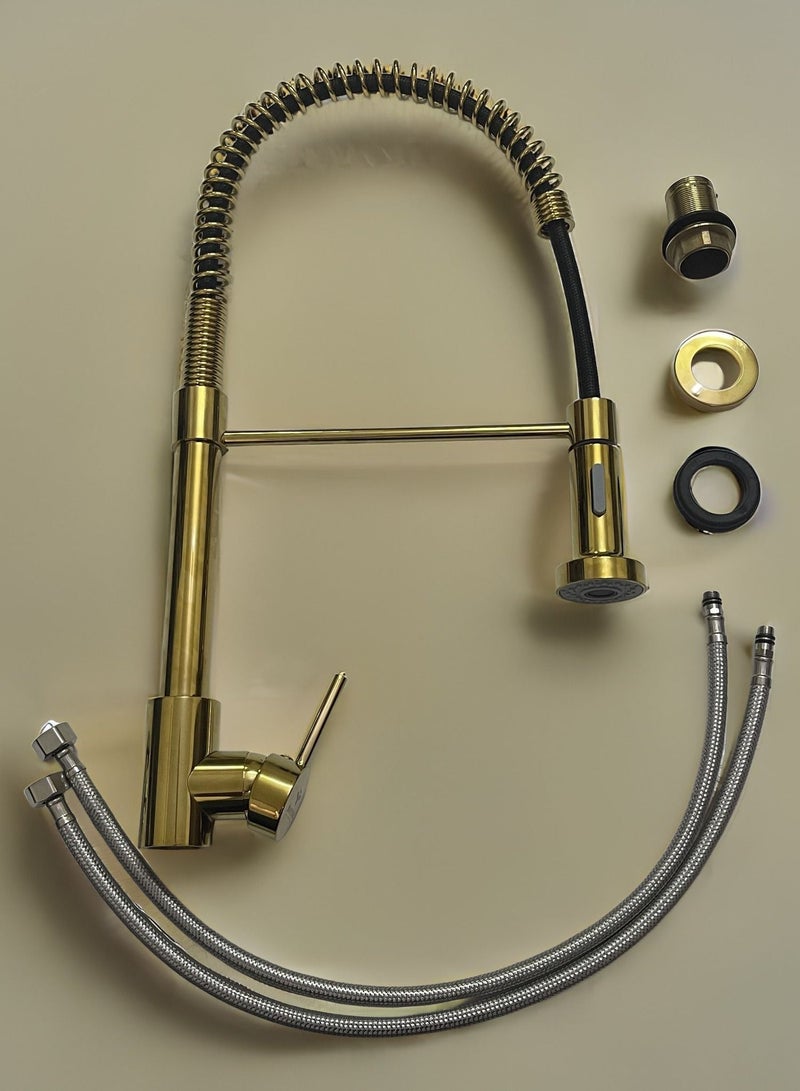 Faucet 360° Rotatable Kitchen Mixer Taps Kitchen Faucet with 2 Spray Types Extendable Spiral Spring Faucet Kitchen Sink Faucet Dishwasher Rotatable Golden - Image 5